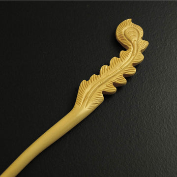 CrystalMood Handmade Carved Wood Hair Stick Plume 7" Boxwood